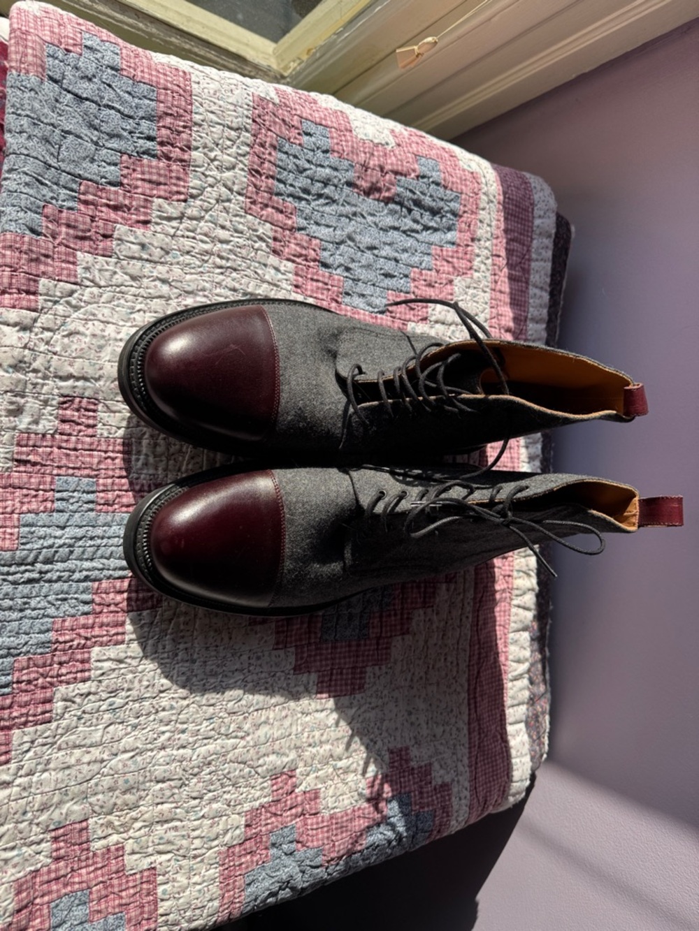 Taft Gray Wool and Burgundy Leather Cap-Toe Chukka Boots - Picture 10 of 10
